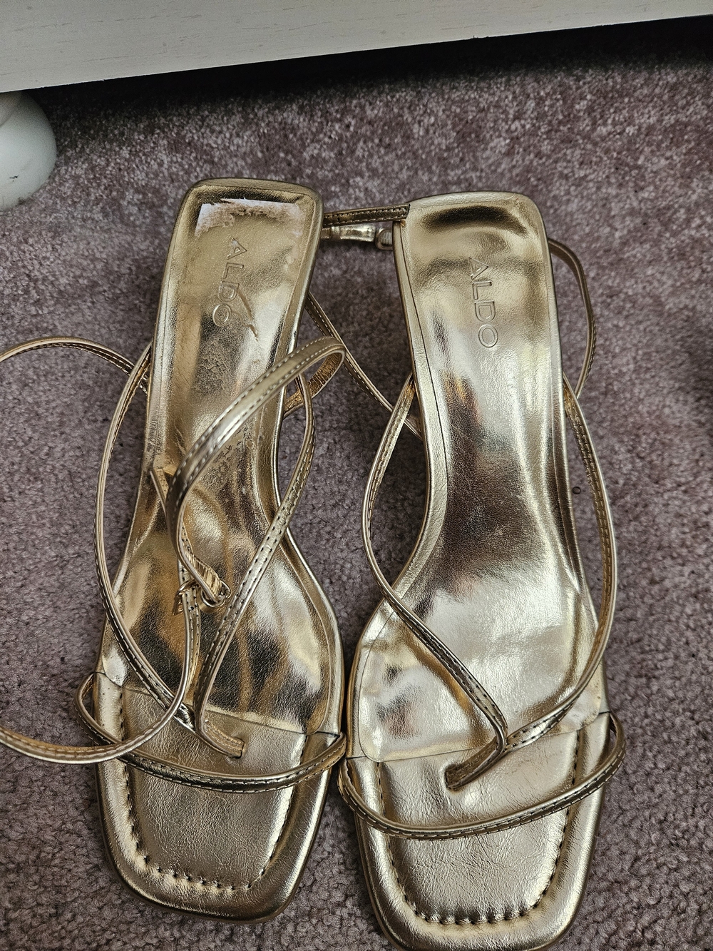 Aldo Metallic Gold Strappy Square-Toe Heeled Sandals